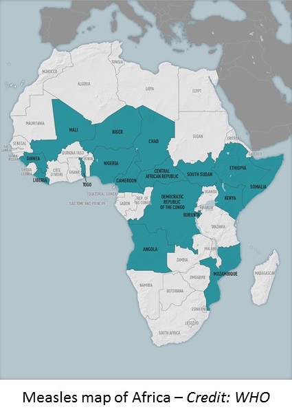 Measles map of Africa